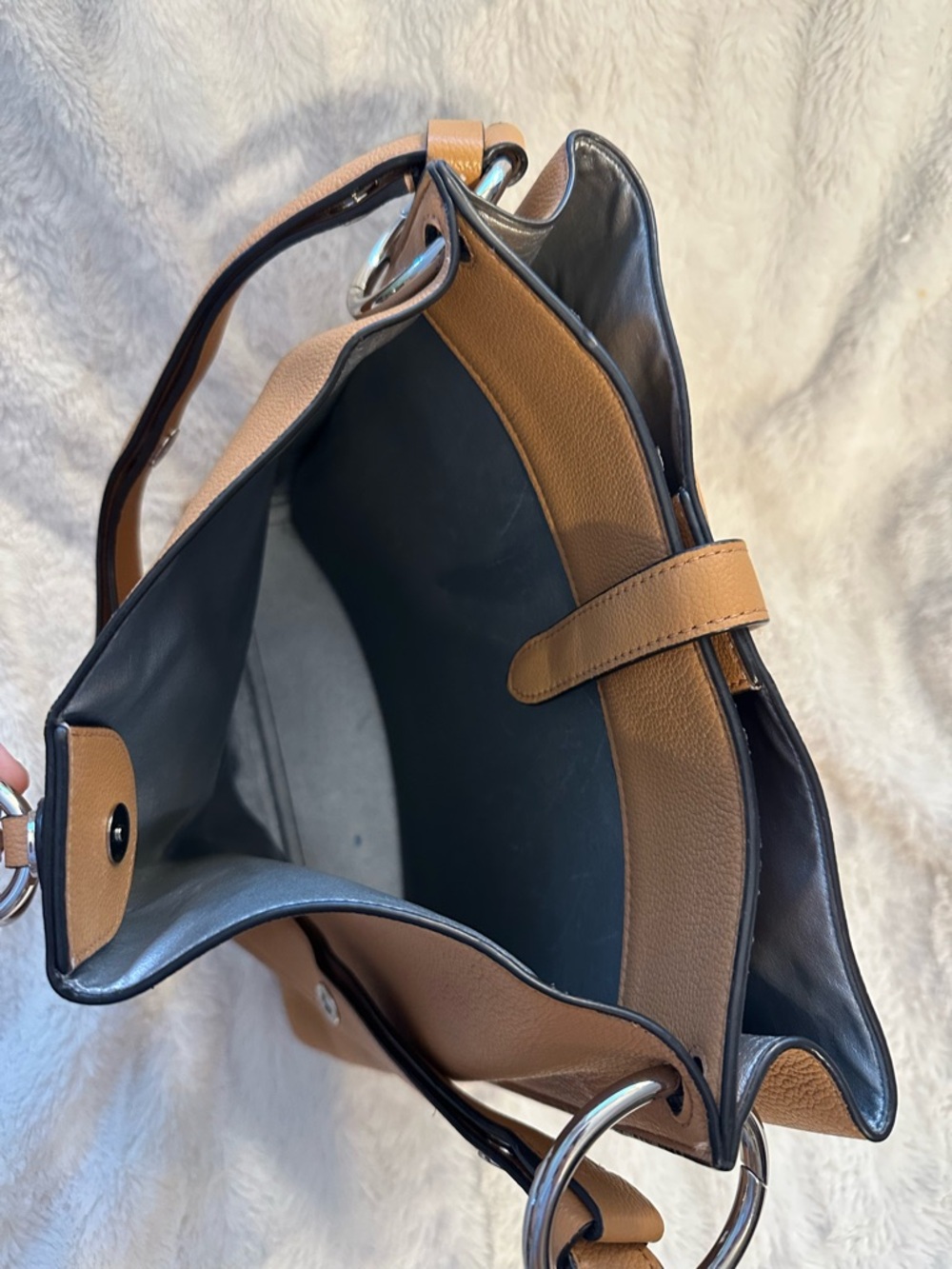 Rebecca Minkoff Tan Leather Shoulder Bag with Black-Trim Strap - Picture 5 of 11